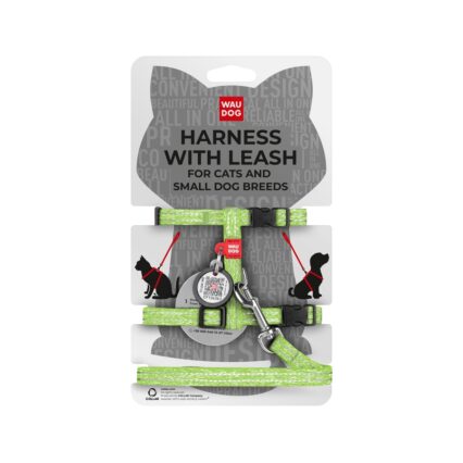 WAUDOG Re-Cotton Peitoral + Trela QR Reflective XS Verde Gato