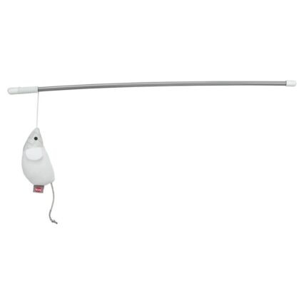 Bastão c/ Rato em Plástico/Pelúcia p/ Gatos 46cm