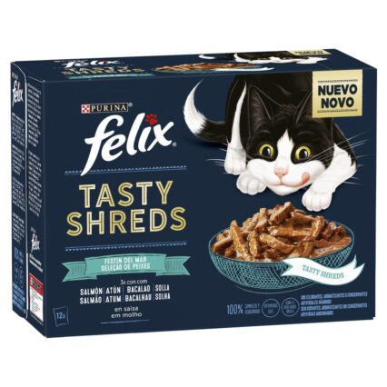Felix Tasty Shreds Seleção de Peixes Atum e Salmão 12x80gr