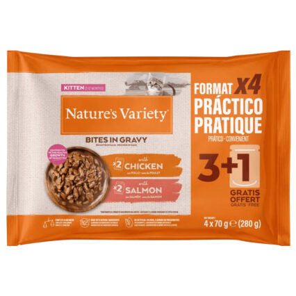 Nature's Variety Bites in Gravy Kitten Frango e Salmão 4x70gr