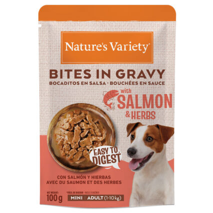 Nature's Variety Dog Wet Pedaços Molho Mini Salmão & Ervas 100gr