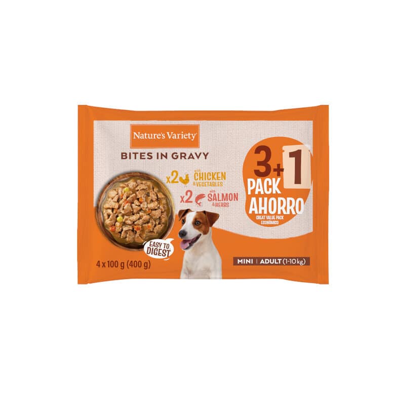 Nature Variety  Cão Humido Pedaços Molho Mini Frango e Salmão 4x100gr